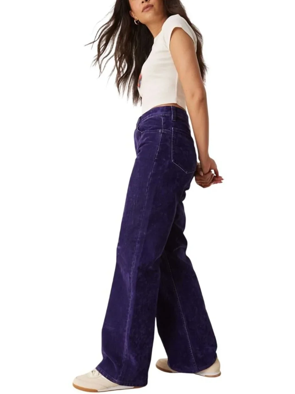 Free People Tinsley Baggy High Rise Velvet Crushed Jeans In Blue Size 26 New